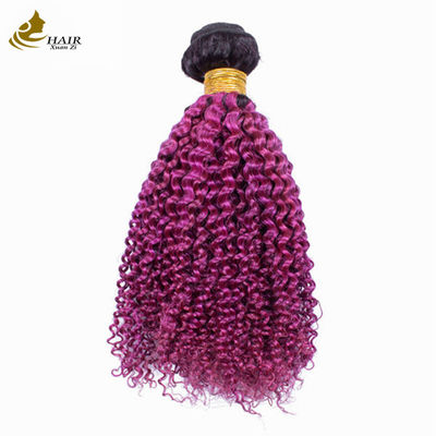 Afro Kinky Curly Dark Root Purple Ombre Virgin Human Hair Bundles สําหรับขาย