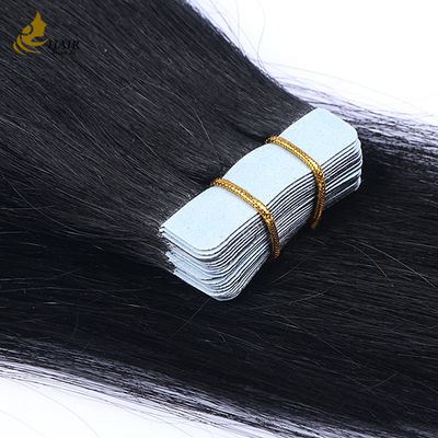 ผิวหนังตรงกัน 16 นิ้ว เทปในขยายผม Virgin Remy ผ้าใบขนสีดํา