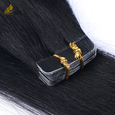 ผิวหนังตรงกัน 16 นิ้ว เทปในขยายผม Virgin Remy ผ้าใบขนสีดํา