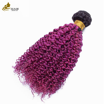 Afro Kinky Curly Dark Root Purple Ombre Virgin Human Hair Bundles สําหรับขาย