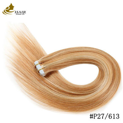 Remy Human Skin Weft Tape Hair Extensions Double Faced Russian Tape ความยาว 8"-30" ปรับแต่งตามต้องการ