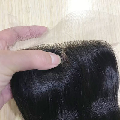 ส่วนปิดลูกไม้ผมมนุษย์ Pass The Needle ขนาด 4*4 ลูกไม้โปร่งใส ผมบอดี้เวฟ สีดำธรรมชาติ