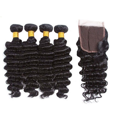 12A Grade Deep Wave Virgin Human Hair Bundles 95-100g ด้วยการปิดตามสั่ง