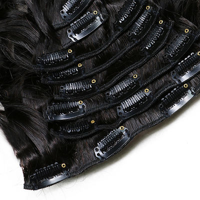 ODM สีดํา Clip In Hair Extensions ลึกคลื่น รวดเร็ว สายผูกเบา