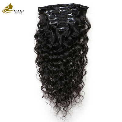 ODM สีดํา Clip In Hair Extensions ลึกคลื่น รวดเร็ว สายผูกเบา