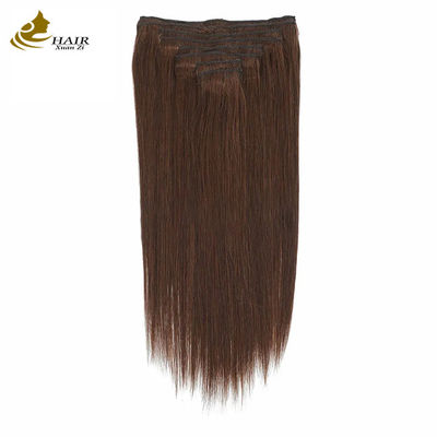 สีน้ําตาลเข้ม 22 นิ้ว Clip In Hair Extensions หัวผมมนุษย์ 100% Virgin 16 ชิ้น