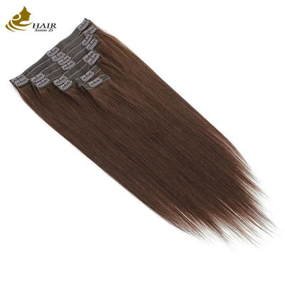 สีน้ําตาลเข้ม 22 นิ้ว Clip In Hair Extensions หัวผมมนุษย์ 100% Virgin 16 ชิ้น