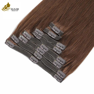 สีน้ําตาลเข้ม 22 นิ้ว Clip In Hair Extensions หัวผมมนุษย์ 100% Virgin 16 ชิ้น