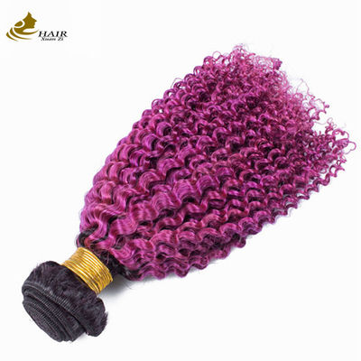Afro Kinky Curly Dark Root Purple Ombre Virgin Human Hair Bundles สําหรับขาย