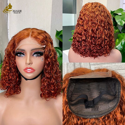 สีส้ม Curl 100 Virgin Human Hair 5*5 พร้อมใช้งาน ไม่ติดไหม Top Full Lace Wig สะดวกต่อการใส่