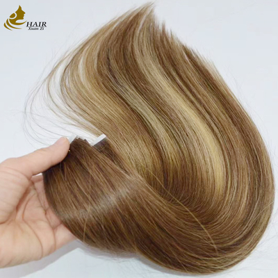 ส่วนต่อผมแบบเทปผมตรงยอดนิยม 100% Remy Human Hair ต่อผมแบบเทปที่จัดเรียงหนังกำพร้าผมบริสุทธิ์