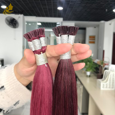 ส่วนขยายผมมนุษย์แบบ I Tip จัดเรียงหนังกำพร้าขายส่ง สี Burg และ 99J ส่วนขยายผมตรง