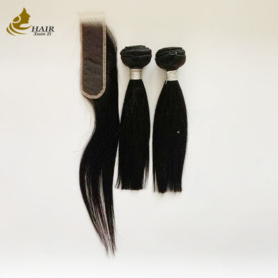 คุณภาพ ราคาโรงงาน วีอิตเนียมสด 100% Virgin Straight Virgin Human Hair Bundle With 4*4 ปิด โรงงาน